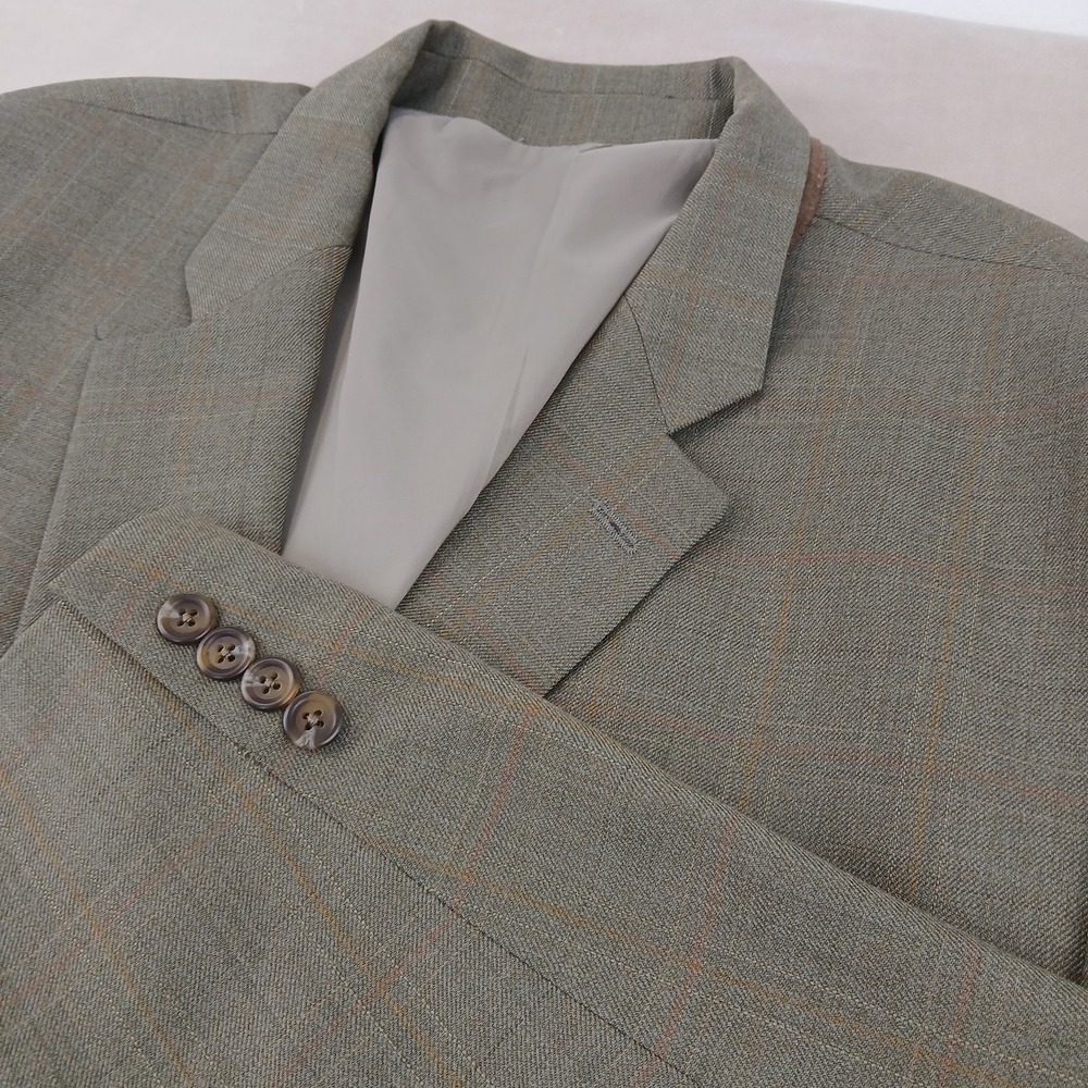 VTG Lauren Ralph Lauren 52R Mens Blazer Jacket Olive Green Windowpane 25x33 FLAW